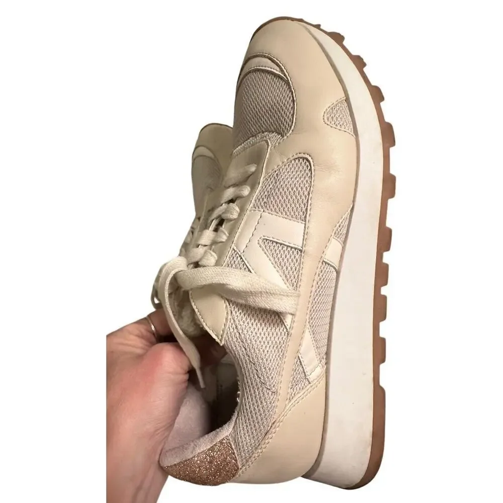 Dolce‎ Vita Markus Ivory Leather Mesh Sneakers Gold Womens 9.5